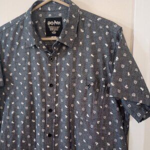Harry Potter Mens Shirt Button Up Short Sleeve, Size XL